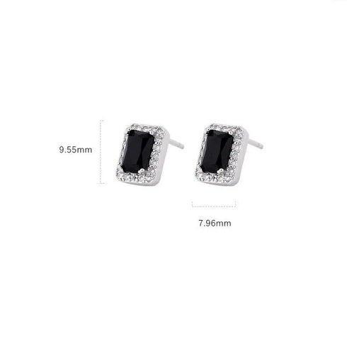 Baguette Cut 14K White Gold Plated Black Cubic Zirconia Men Women Stud Earrings